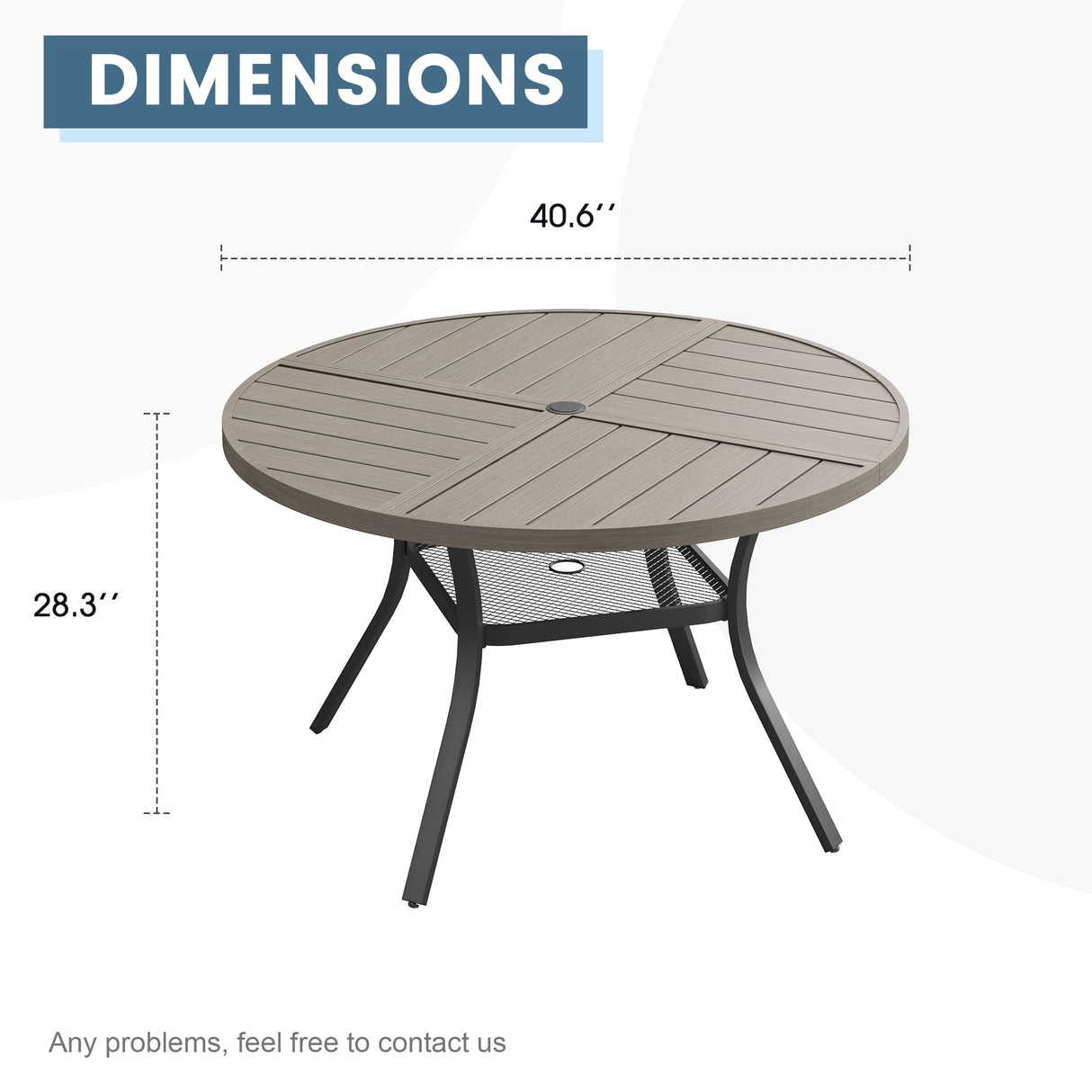 Vicllax Round Patio Dining Table for 4/6/8, Outdoor Large Metal Table