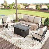 Vicllax 4-Piece Outdoor Patio Conversation Sofa Set With Metal Rectangular Fire Pit Table