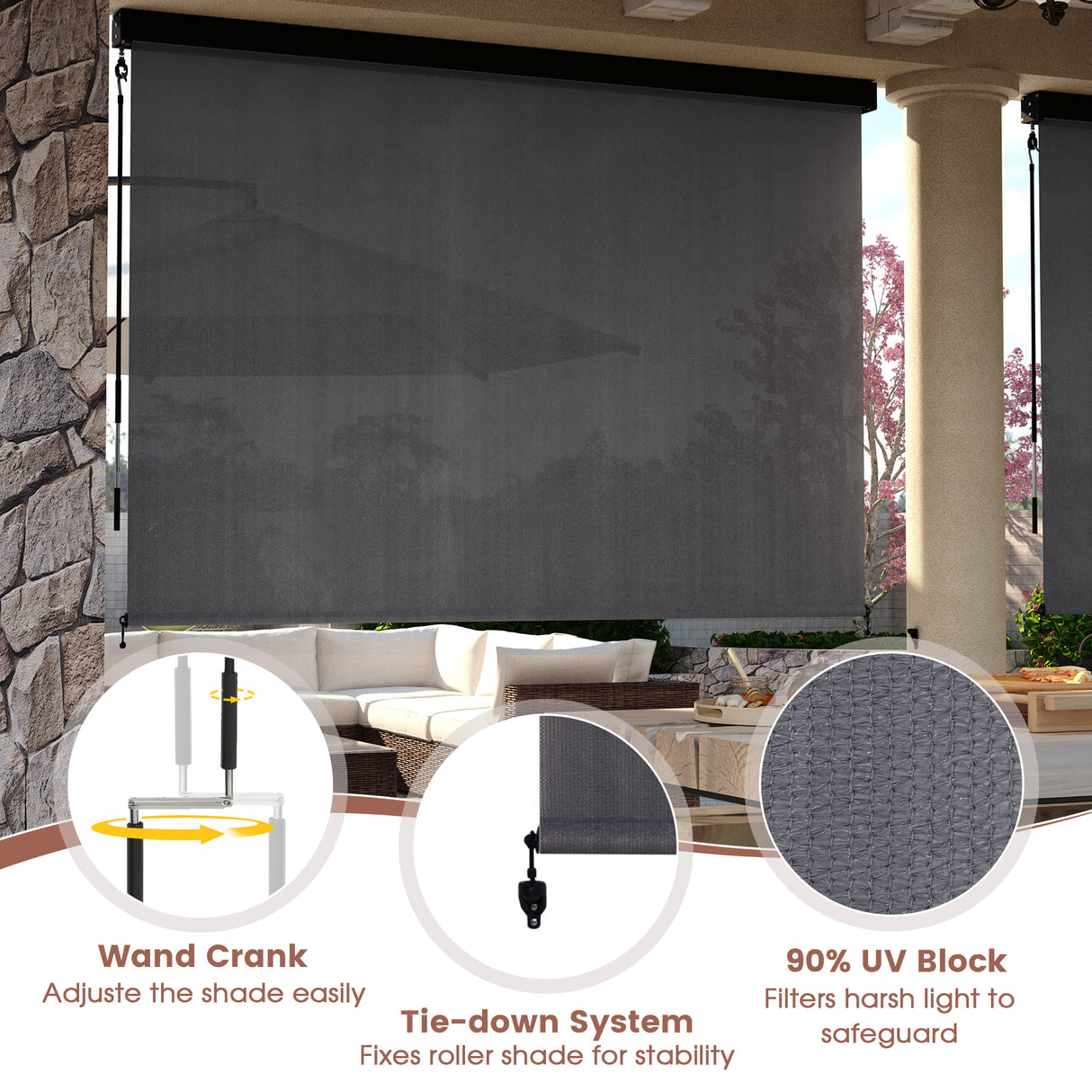 Vicllax Roller Shade, Patio Cordless Sun Blocking Roller Shade with Aluminum Valance