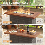 Vicllax Patio Wicker Oasis Lounge Set, 3-Seater, Swivel Chair with Fire table