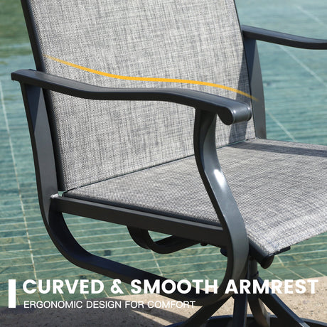 Vicllax Juego de comedor de exterior de 7 piezas con mesa rectangular de metal y sillas giratorias de textileno