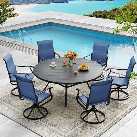 Vicllax 7/9 Pieces Outdoor Dining Set, Metal Round Dining Table and Premium Swivel Chairs