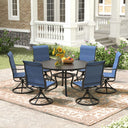 Vicllax Juego de comedor para exterior de 5 piezas con mesa redonda de metal de 42" y 4 sillas giratorias acolchadas