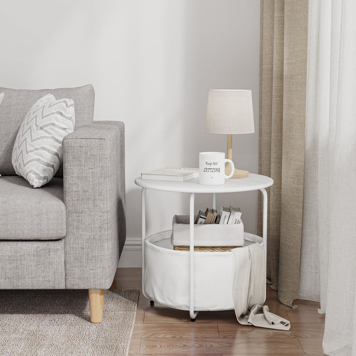 Vicllax Metal Round Side Table, Outdoor/Indoor End Table with Storage