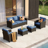 Vicllax Patio Sofa Set, Wicker Outdoor Conversation Set with Cushioned Sofa Chairs and Ottomans