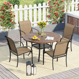 Vicllax Juego de comedor para exterior de 7 piezas con mesa redonda de metal de 48" y sillones de textileno 