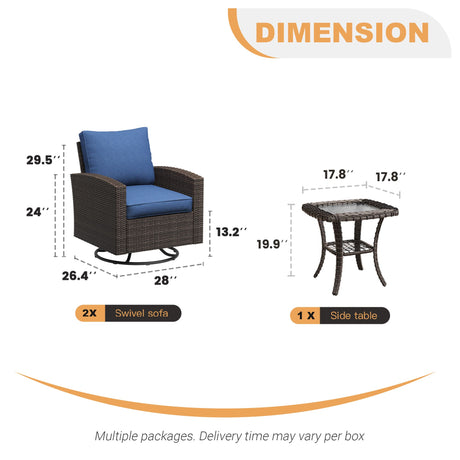 Vicllax 3/5 Pcs Patio Sofa Set, Wicker Outdoor Conversation Set with Sofa Chairs and Ottomans
