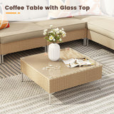 Vicllax 5/7 PCS Wicker Outdoor Conversation Set Patio Sectional Sofas with Glass Coffee Table