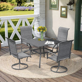 Vicllax 5 Pieces Outdoor Dining Set with Square Table and Padded Swivel Chairs