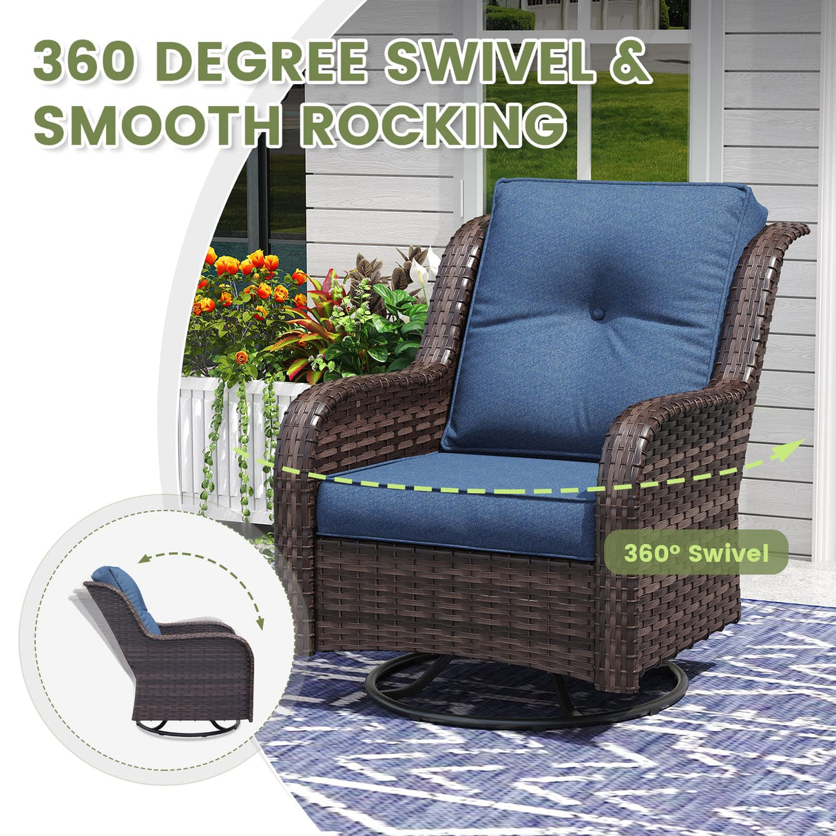 Vicllax Terrace Wide Wicker High-Back Cushioned Sofa, Outdoor Wicker Chair, Double-Seater Balcony Lounge