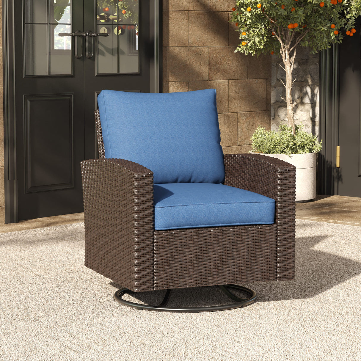 Vicllax Wicker Outdoor Conversation Sofa, Love Seat Glider, Chairs and Ottomans