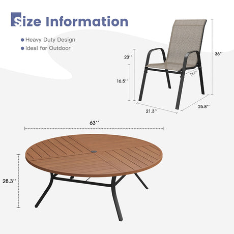 Vicllax 11 PCS Patio Dining Table Set, 63" Round Metal Table and Horizon Stackable Chair