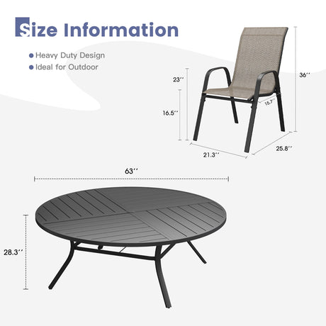 Vicllax 11 PCS Patio Dining Table Set, 63" Round Metal Table and Horizon Stackable Chair