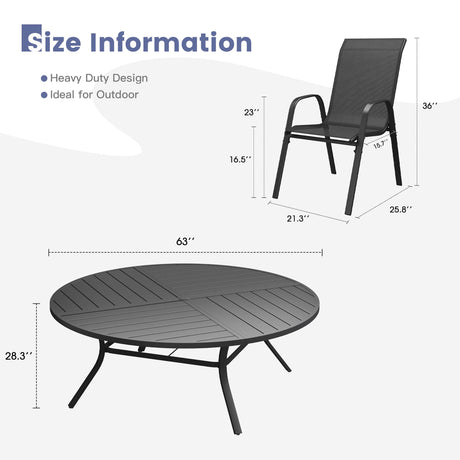 Vicllax 11 PCS Patio Dining Table Set, 63" Round Metal Table and Horizon Stackable Chair