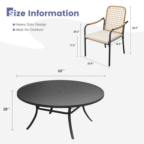 Vicllax 11-Piece Outdoor Dining Set, 63” Round Metal Table and Solana Stackable Chair