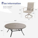 VICLLAX 9-pcs Outdoor Dining Set, 60” Round Metal Table with Umbrella Hole & 8 Swivel Textilene Chairs
