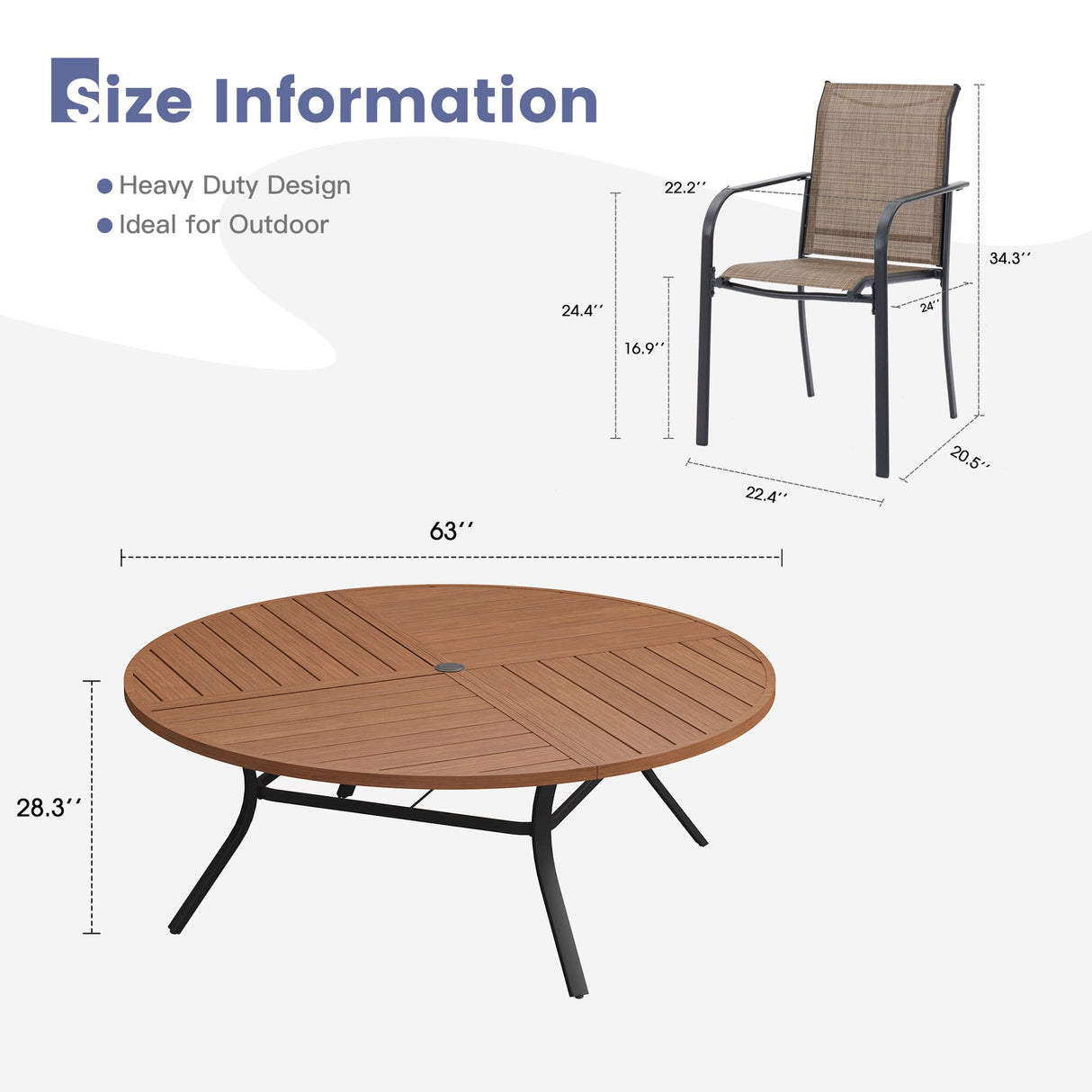 Vicllax Mesa redonda para patio de 42" con estante de almacenamiento y orificio para sombrilla ajustable 