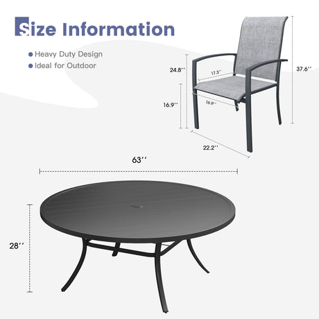 Vicllax 11-Piece Outdoor Dining Set, 63” Round Metal Table and Skyline Stackable Chair