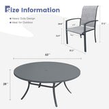 Vicllax 11 PCS Patio Dining Table Set, 63" Round Metal Table with Shelf and Skyline Stackable Chair