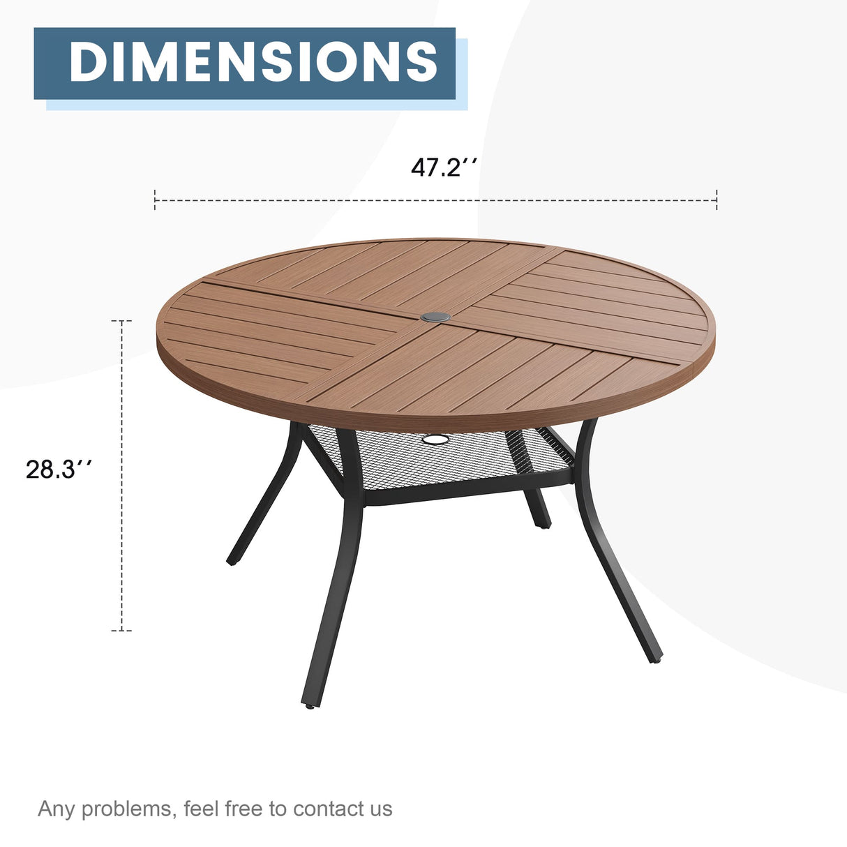 Vicllax Round Patio Dining Table for 4/6/8, Outdoor Large Metal Table