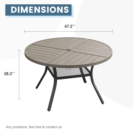 Vicllax Mesa redonda para patio de 42" con estante de almacenamiento y orificio para sombrilla ajustable 