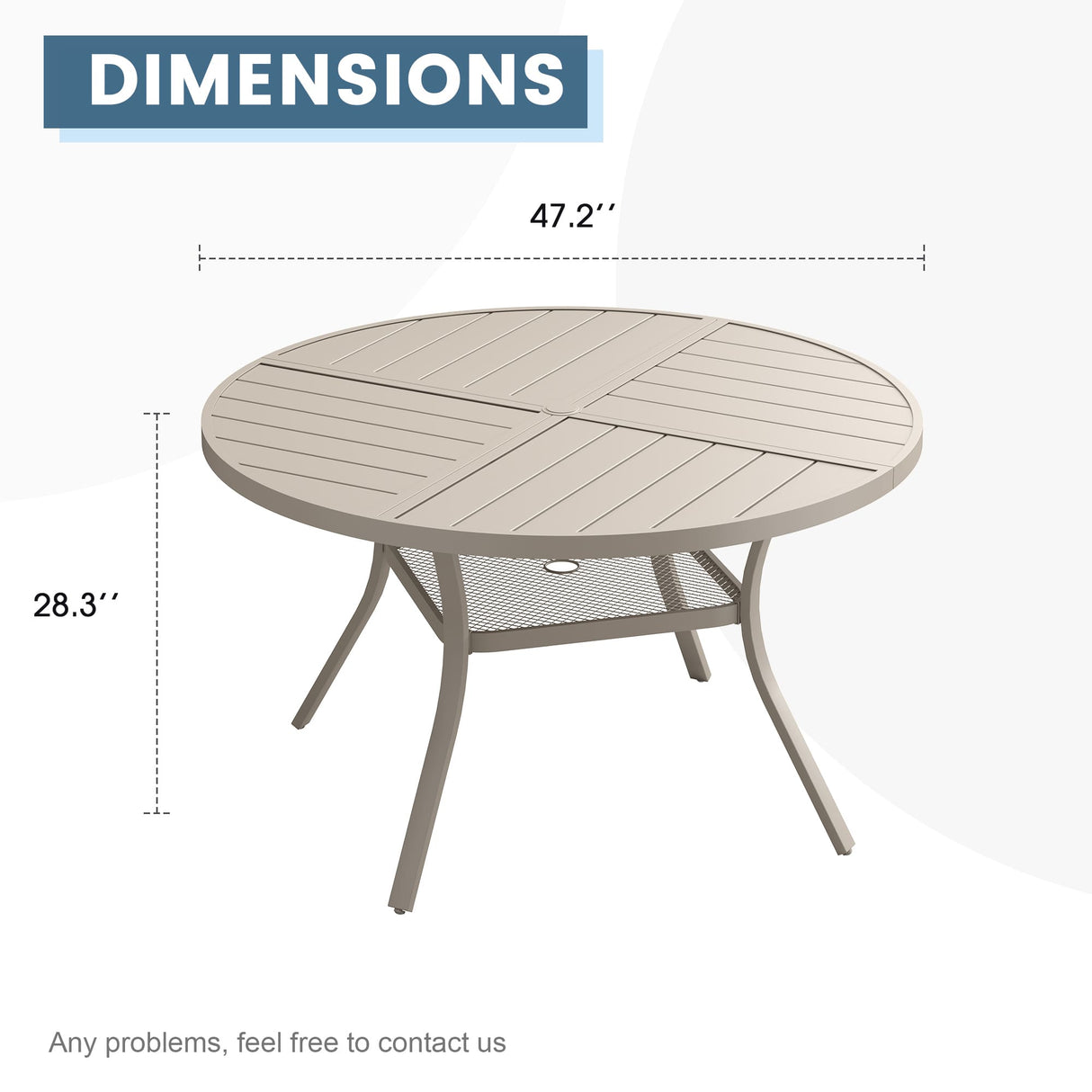 Vicllax Round Patio Dining Table for 4/6/8, Outdoor Large Metal Table
