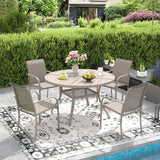 VICLLAX 5/7 PCS Patio Dining Table Set, Round Metal Table with Shelf and Stackable Sling Chair