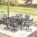 Vicllax Juego de comedor de exterior de 7 piezas con mesa rectangular de metal y sillas giratorias de textileno
