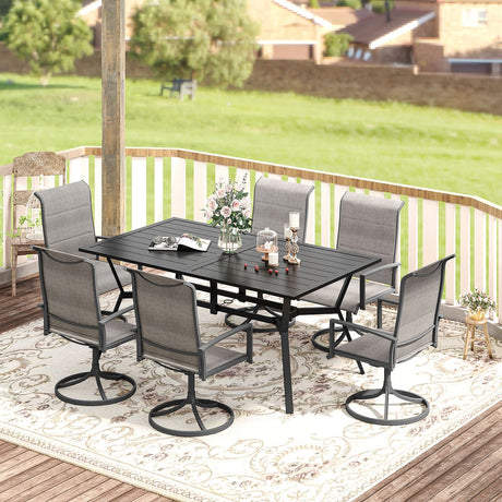 Vicllax 7 Pieces Outdoor Dining Set with Metal Rectangular Table and Swivel Chair