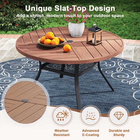 Viclla 9-Piece Outdoor Dining Set, 60” Round Metal Table with Umbrella Hole & Solana Swivel Chair