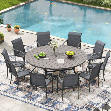 Vicllax Mesa redonda para patio de 42" con estante de almacenamiento y orificio para sombrilla ajustable 