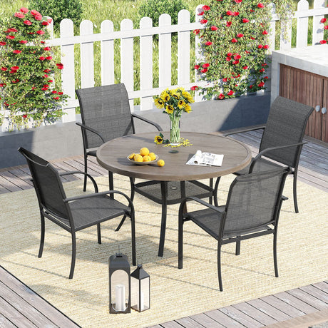 Vicllax 5/7 Pcs Outdoor Dining Set with Round Metal Table and Stackable Sling Chair