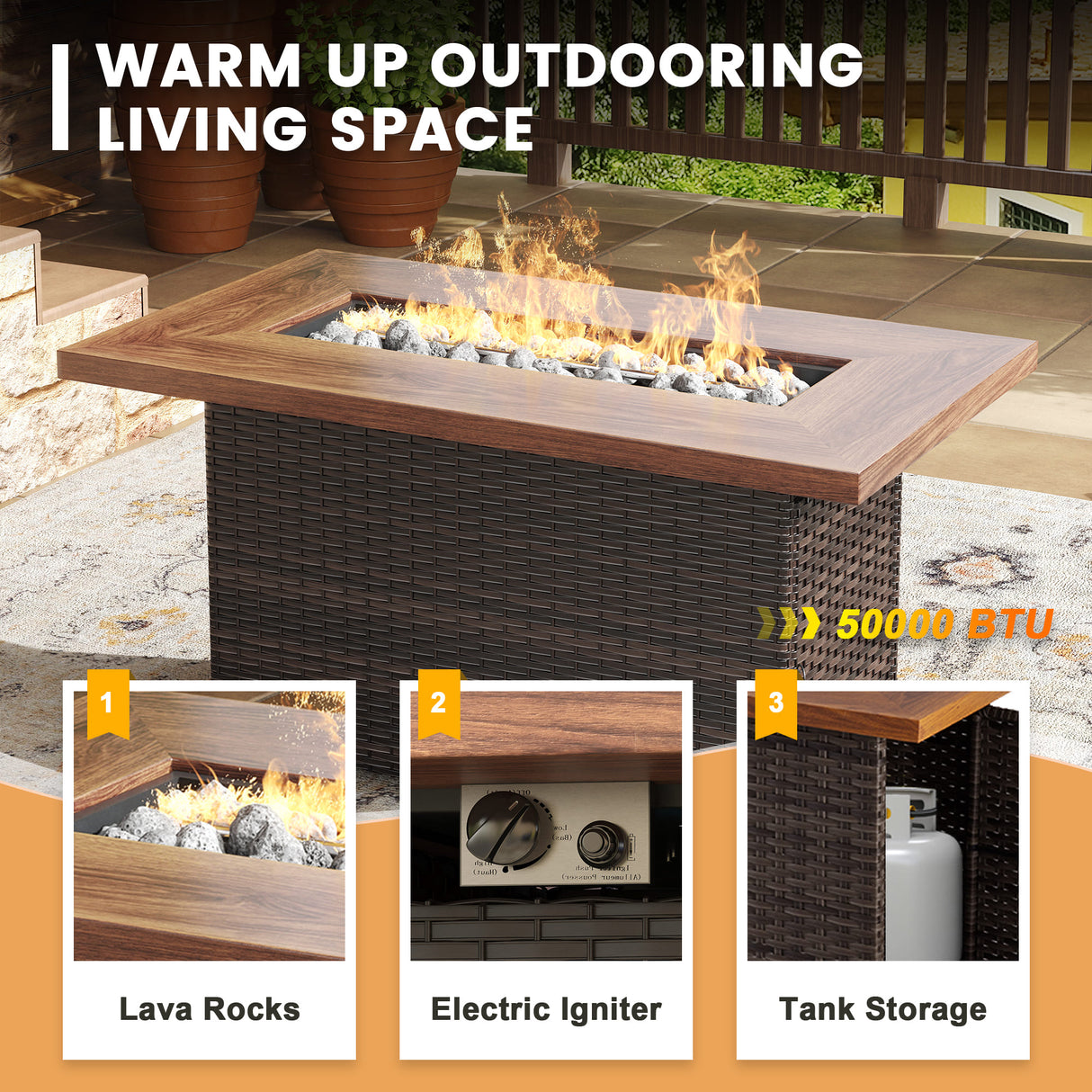 Vicllax Patio Wicker Oasis Lounge Set, 3-Seater, Swivel Chair with Fire table