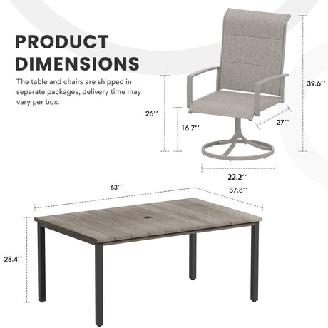 Vicllax 7 Pieces Outdoor Dining Set with Rectangular Dining Table and Padded Swivel Chairs