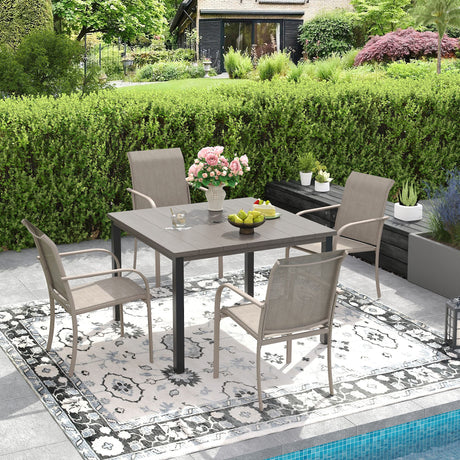 Vicllax 5 PCS Patio Dining Set, Outdoor Square Metal Table and Stackable Chair Set