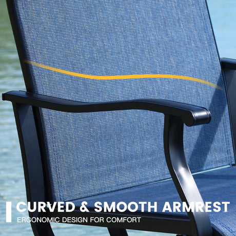 Vicllax Juego de comedor de exterior de 7 piezas con mesa rectangular de metal y sillas giratorias de textileno