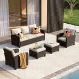 Vicllax Patio Sofa Set, Wicker Outdoor Conversation Set with Cushioned Sofa Chairs and Ottomans