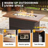 Vicllax Patio Wicker Oasis Lounge Set, 3-Seater, Swivel Chair with Fire table