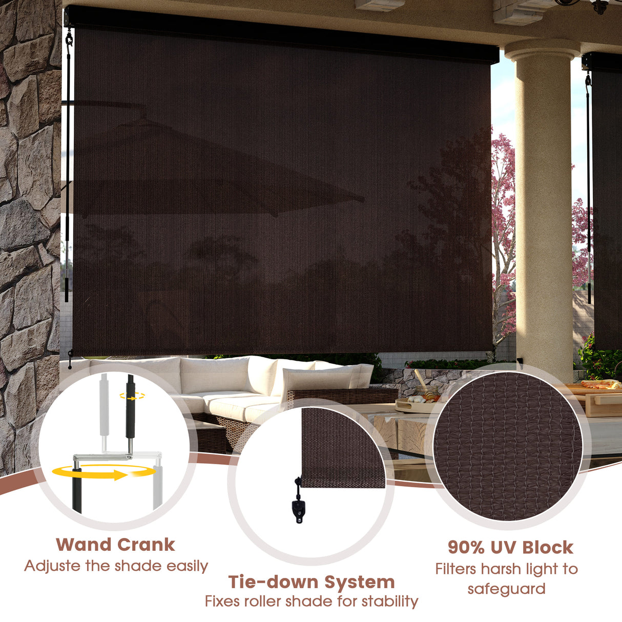 Vicllax Roller Shade, Patio Cordless Sun Blocking Roller Shade with Aluminum Valance