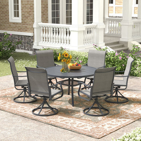 Vicllax 7 pcs Outdoor Dining Set, Metal Round Dining Table and Premium Swivel Chairs