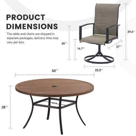 Vicllax Juego de comedor para exterior de 7 piezas con mesa redonda de almacenamiento de 54" y sillas giratorias de textileno