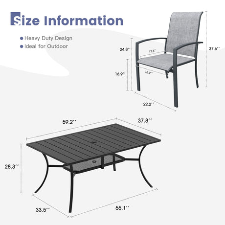 Vicllax 7 Pieces Outdoor Dining Set, Patio Rectangular Metal Table and Skyline Stackable Chair