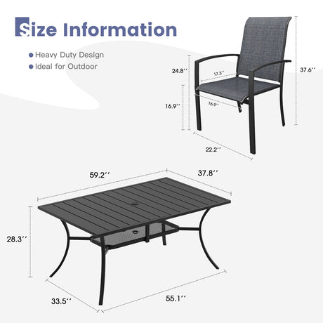 Vicllax 7 Pieces Outdoor Dining Set, Patio Rectangular Metal Table and Skyline Stackable Chair