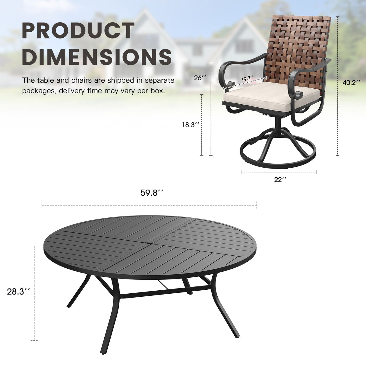 VICLLAX 9 PCS Patio Dining Table Set, 60" Round Metal Table with umbrella Hole and Sierra Swivel Chair