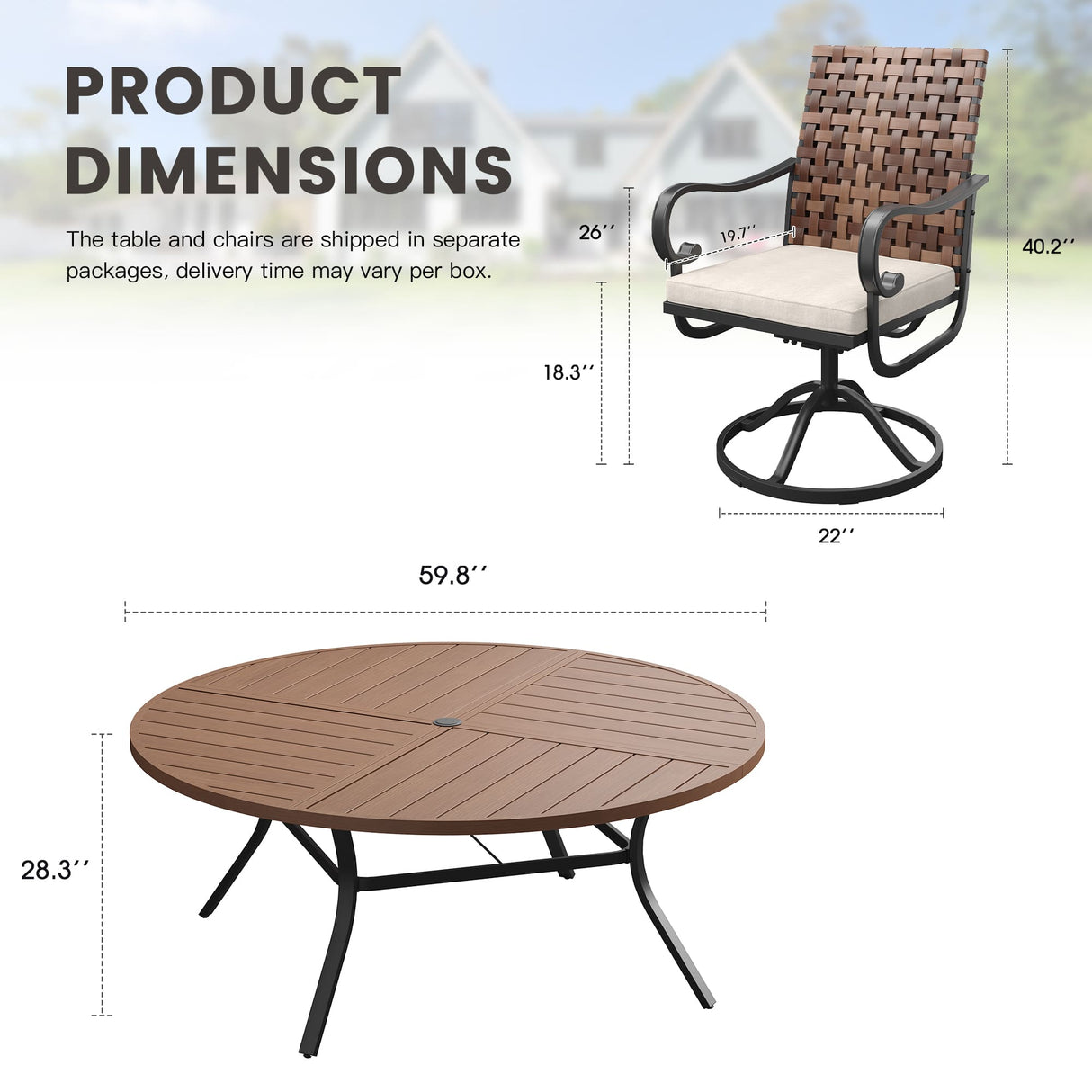 VICLLAX 9 PCS Patio Dining Table Set, 60" Round Metal Table with umbrella Hole and Sierra Swivel Chair