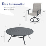 VICLLAX 9-pcs Outdoor Dining Set, 63” Round Metal Table with Umbrella Hole & 8 Swivel Textilene Chairs