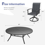 VICLLAX 9-pcs Outdoor Dining Set, 63” Round Metal Table with Umbrella Hole & 8 Swivel Textilene Chairs