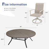 VICLLAX 9-pcs Outdoor Dining Set, 63” Round Metal Table with Umbrella Hole & 8 Swivel Textilene Chairs