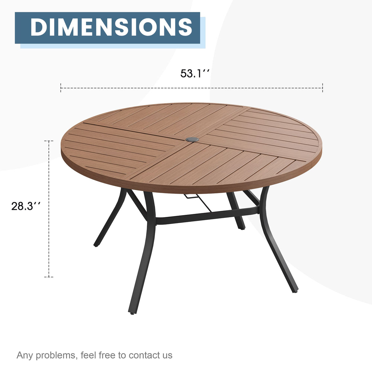 Vicllax Round Patio Dining Table for 4/6/8, Outdoor Large Metal Table