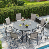 Vicllax Outdoor Dining Set of 8/10, Round Metal Table and Stackable Padded Chair Set of 8, 10